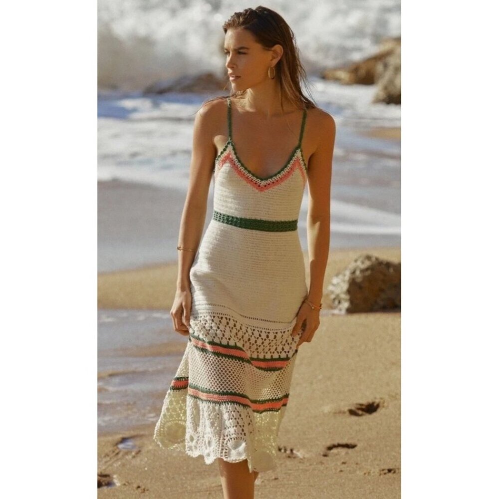 Roller Rabbit Womens‎ Jessamine Crochet Dress Sleeveless V Neck White Large